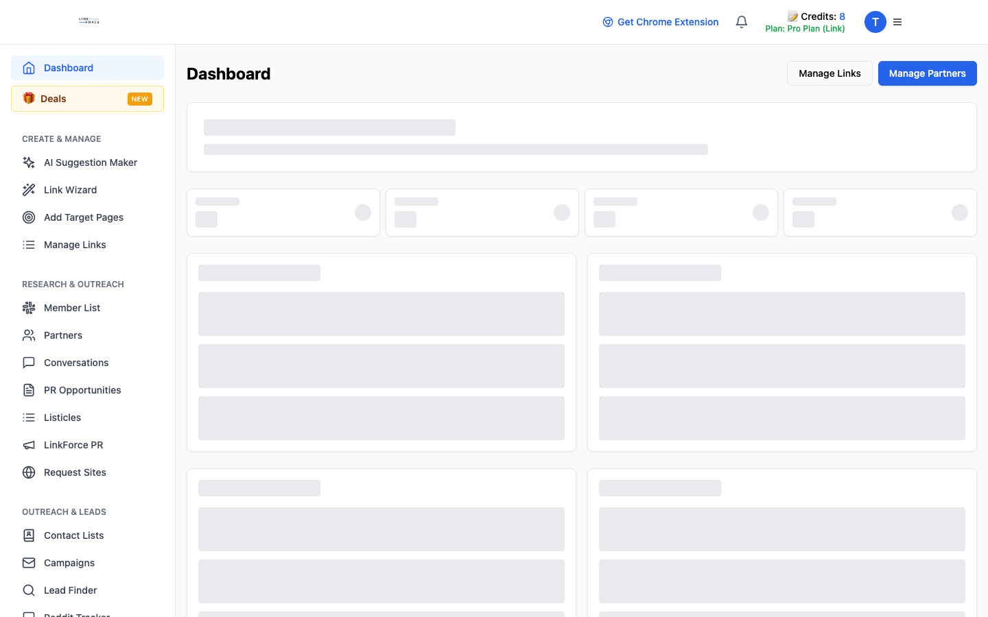 The dashboard with the Getting Started checklist.