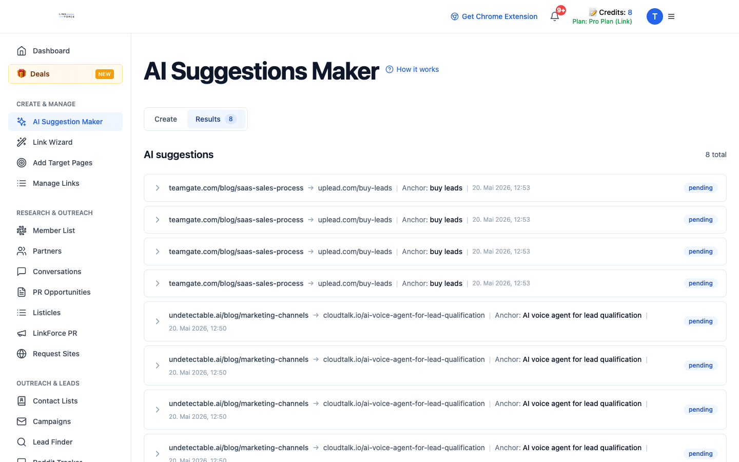 A suggestion with source, anchor, and context.