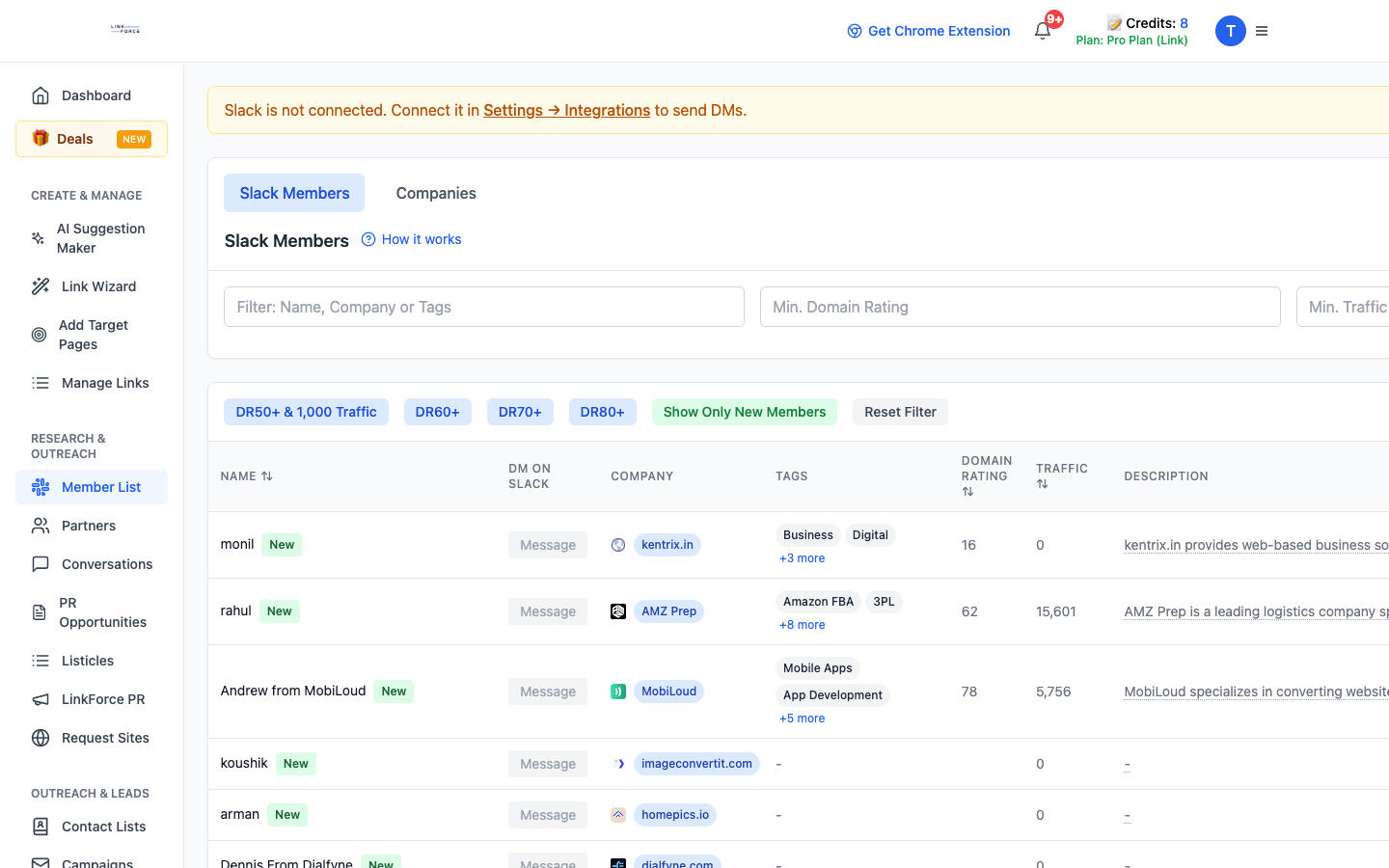 The member directory with filters.