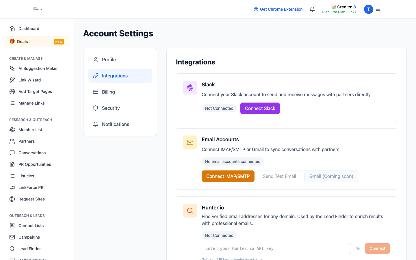 Connecting an email account.