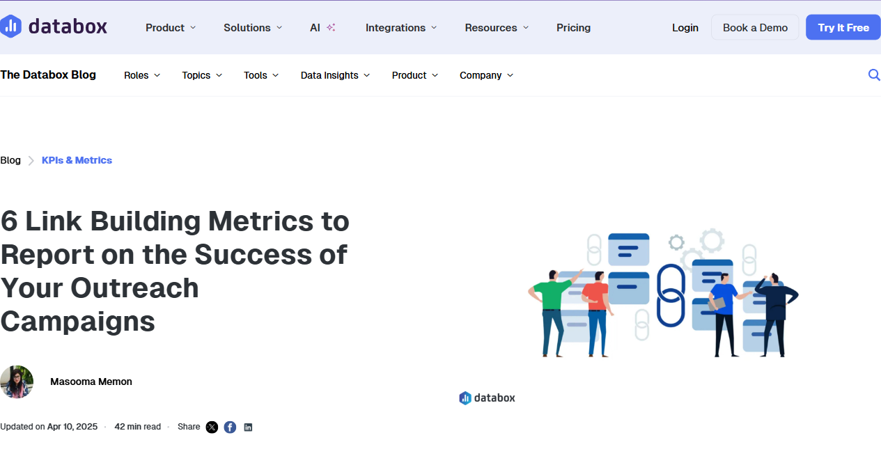 Databox link building metrics article screenshot