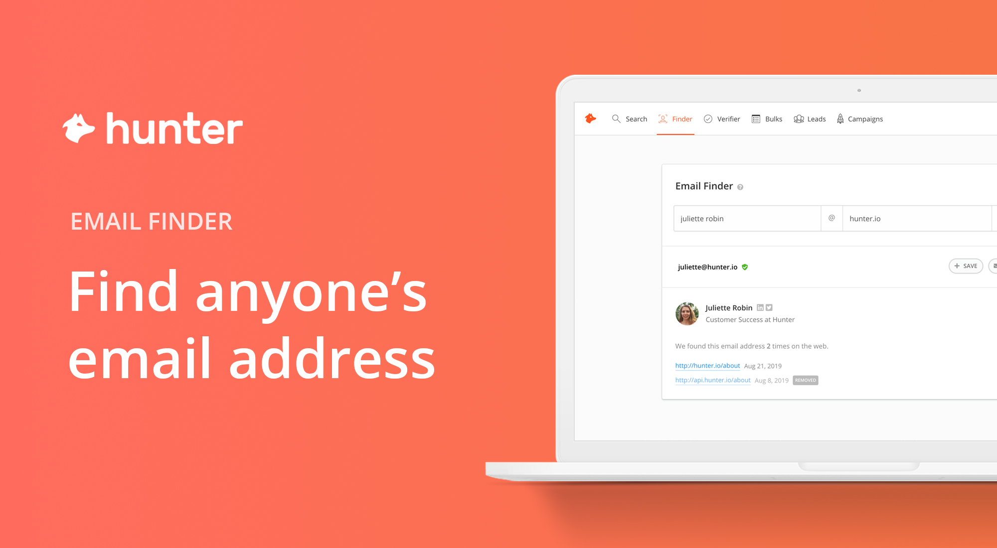 Hunter email finder screenshot
