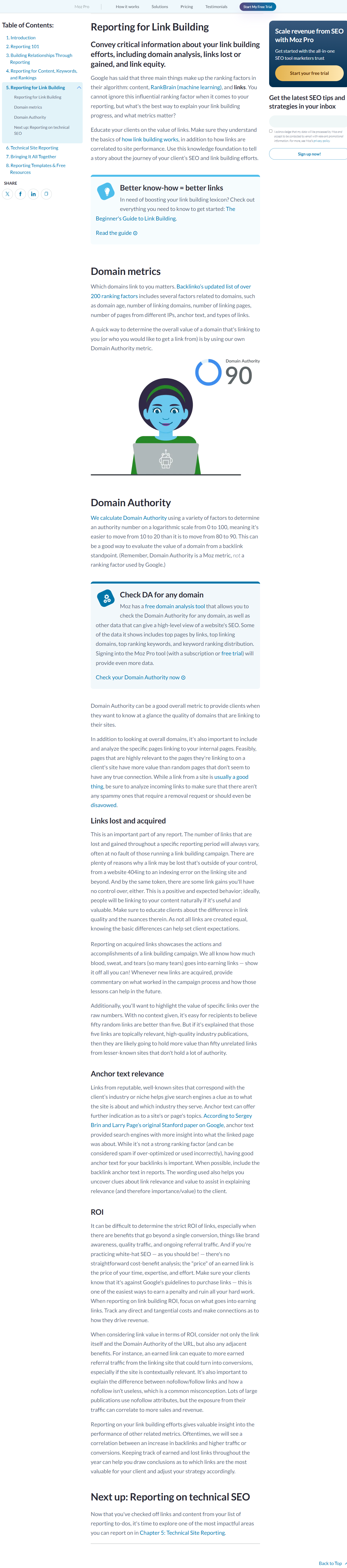 Moz link building reporting guide screenshot