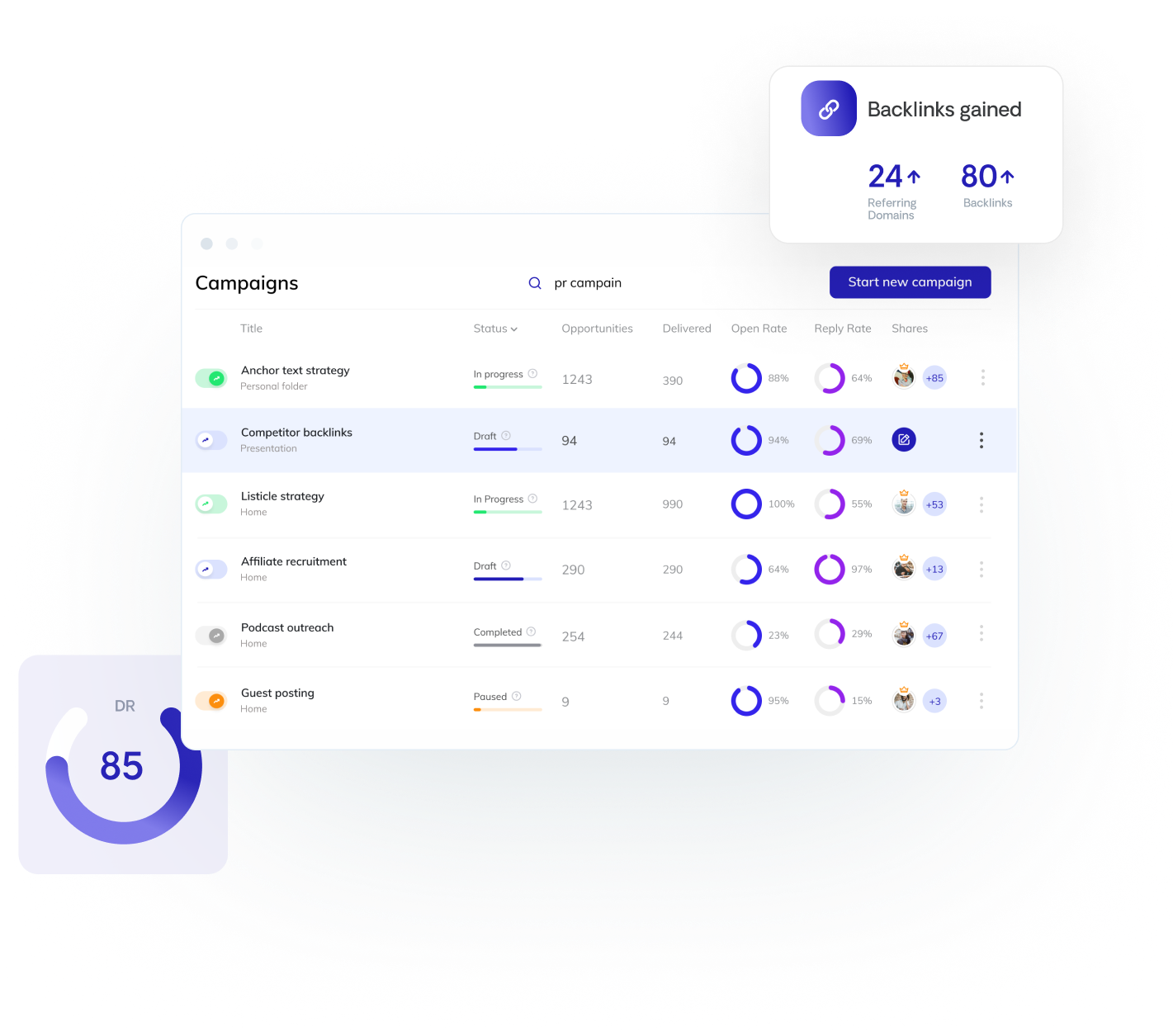 Respona link building workflow screenshot