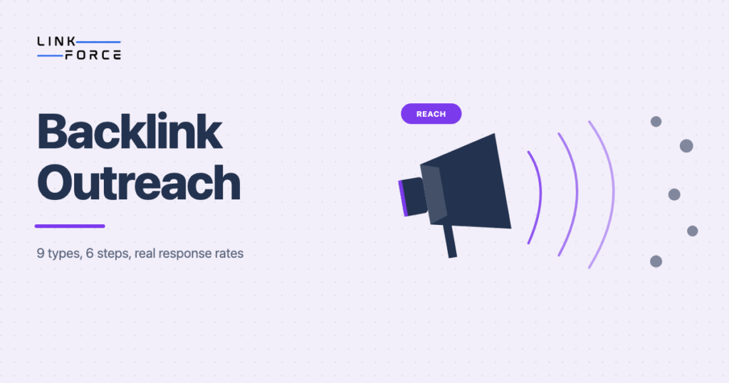 Megaphone icon representing backlink outreach, with the LinkForce logo.