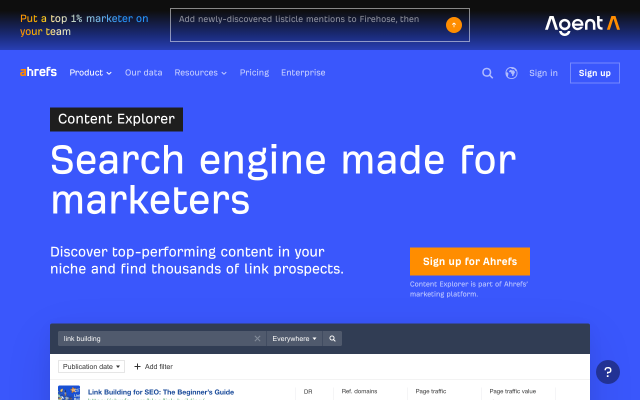 Ahrefs Content Explorer – find guest posting sites by topic
