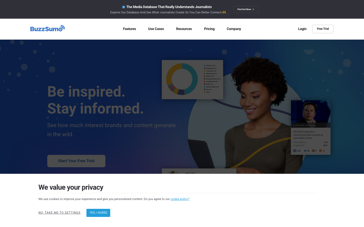 BuzzSumo homepage – content-based publisher discovery tool