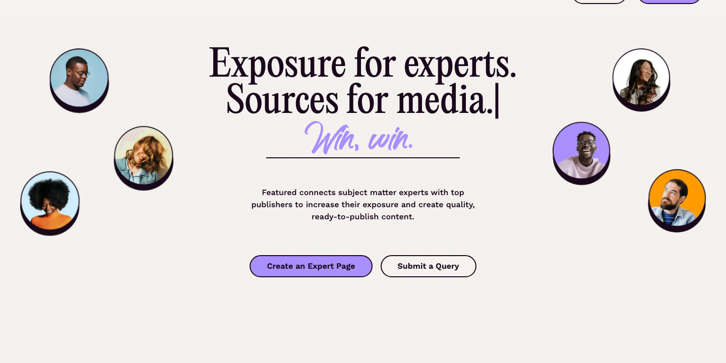 Featured.com (formerly Connectively / HARO) homepage showing expert source pitching for journalists and PR professionals