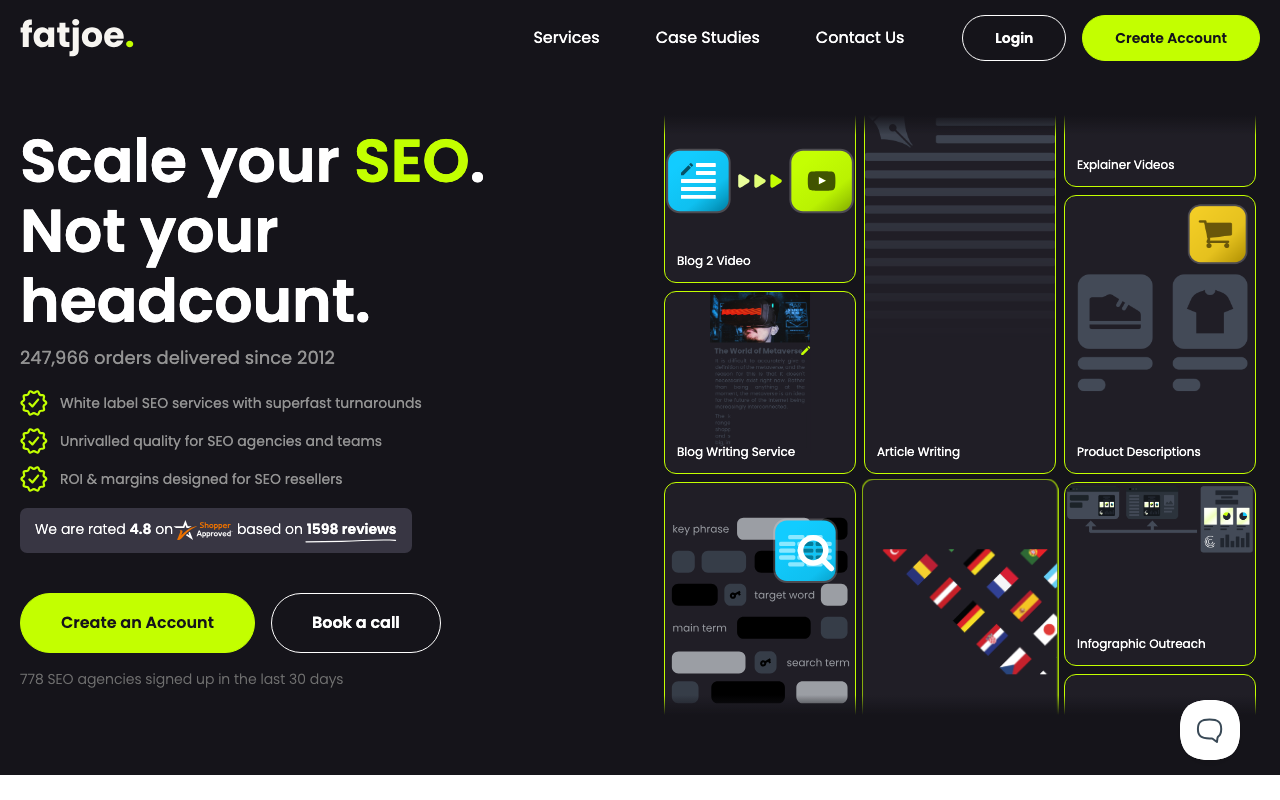 FatJoe SEO services and guest posting platform homepage