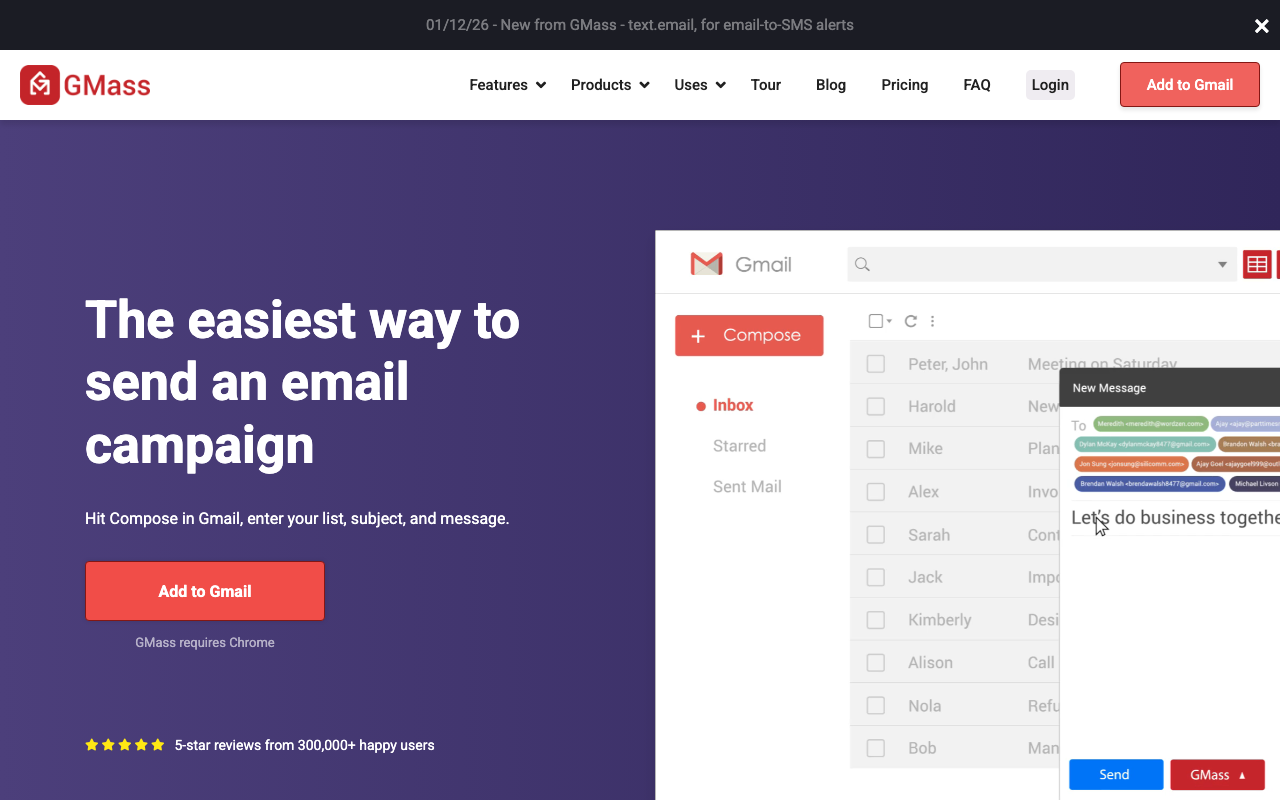 GMass homepage – Gmail-based email outreach for guest posting