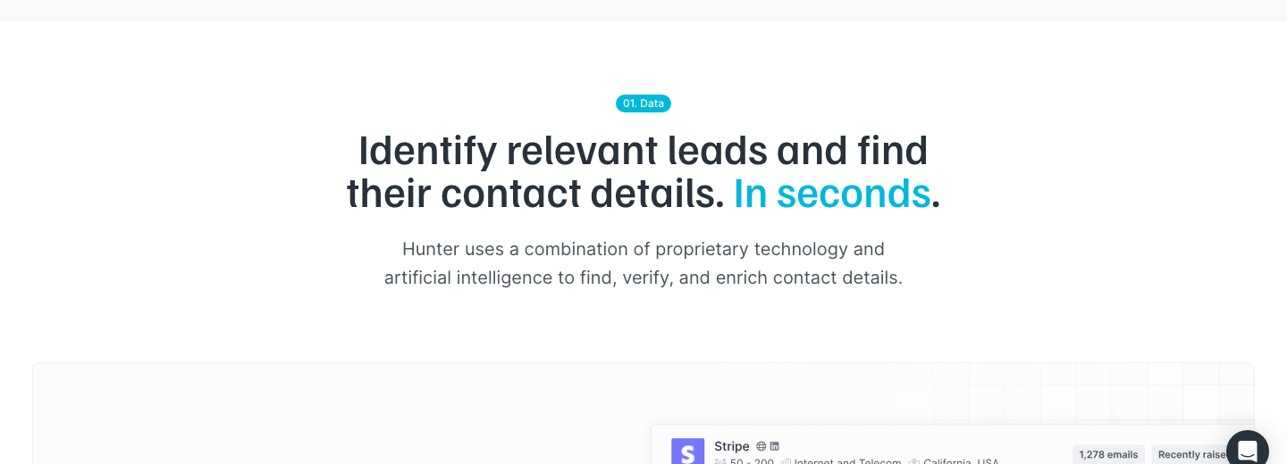 Hunter.io email finder interface for outreach contact research