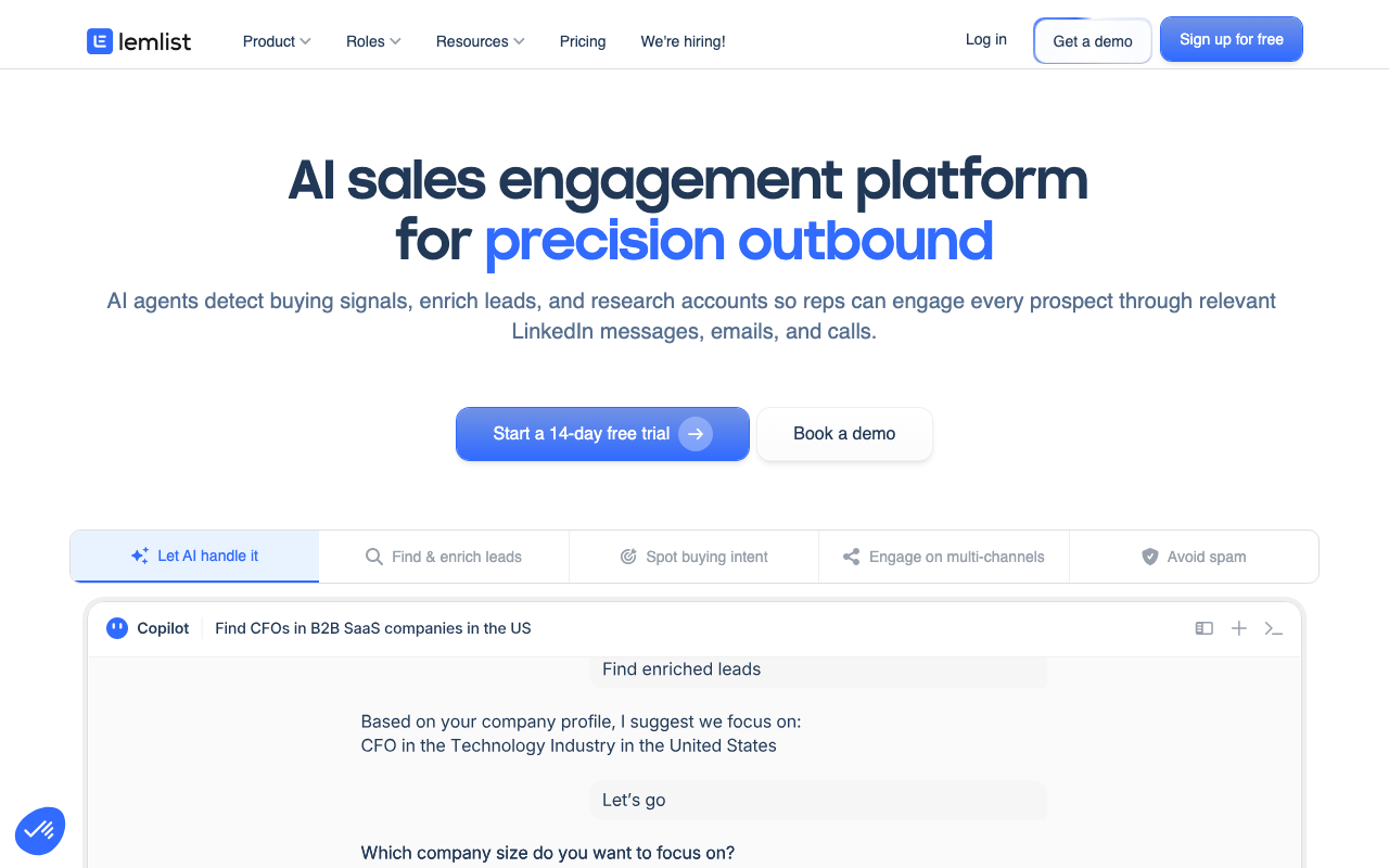 Lemlist homepage – personalized email outreach tool
