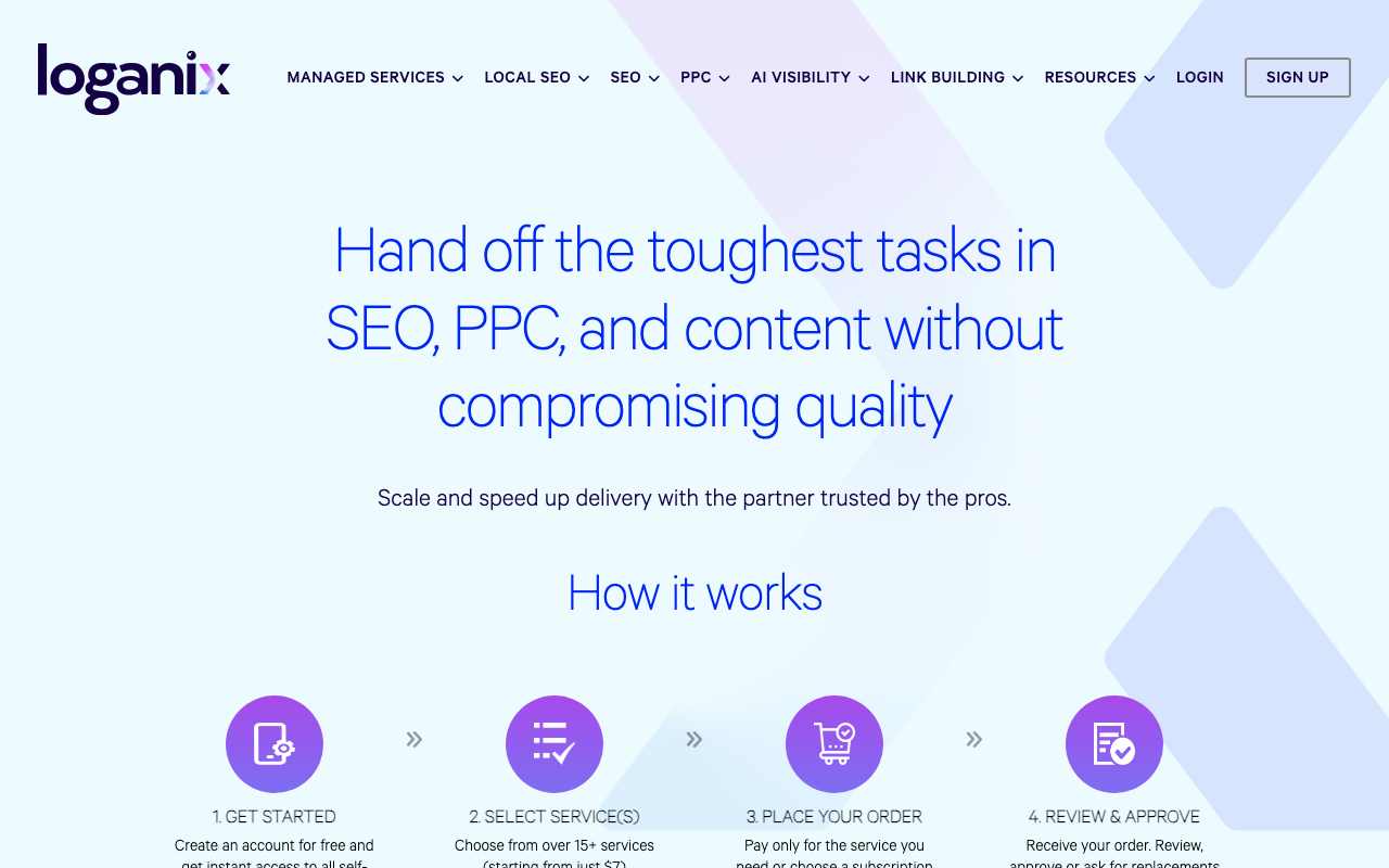 Loganix link building and SEO services homepage