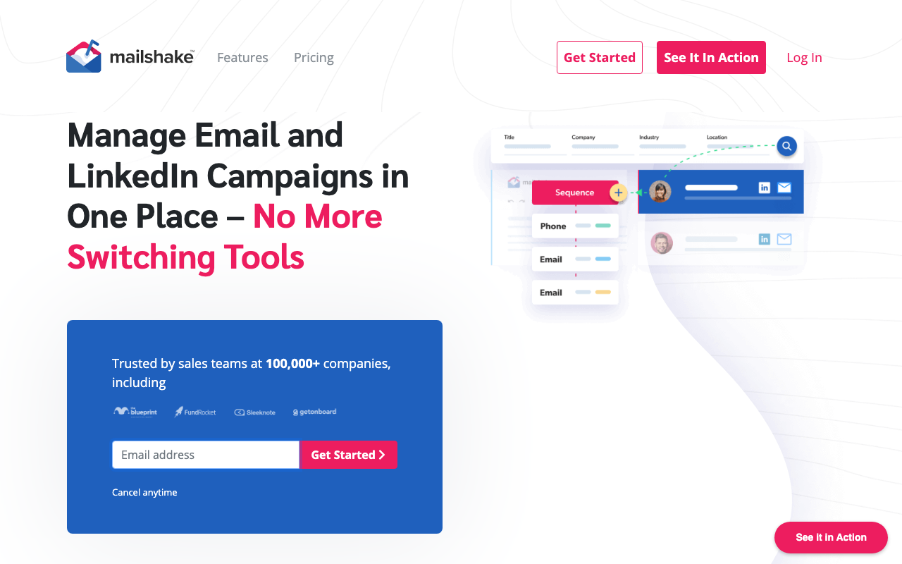 Mailshake homepage – email outreach tool for guest posting
