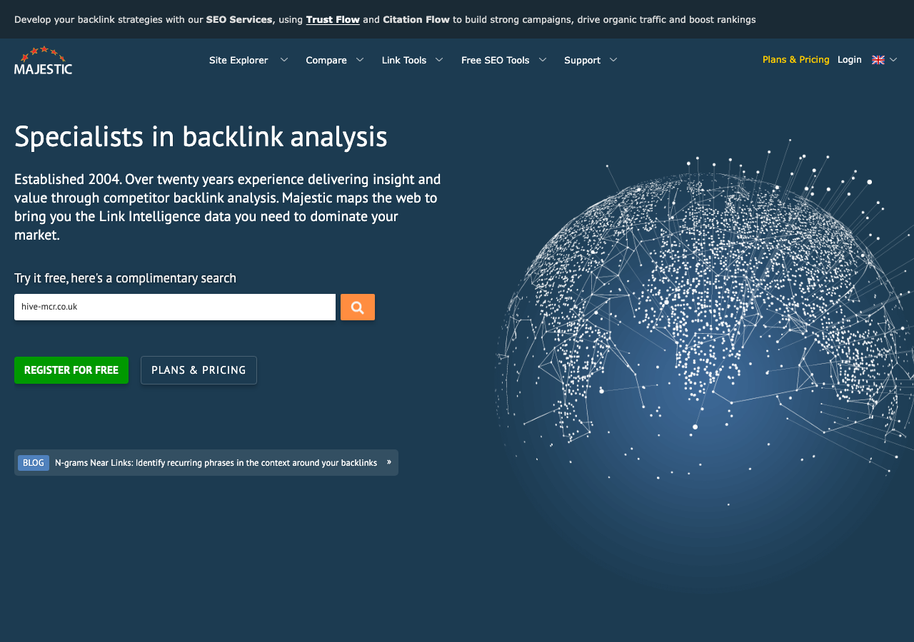 Majestic SEO backlink analysis tool showing Trust Flow and Citation Flow metrics