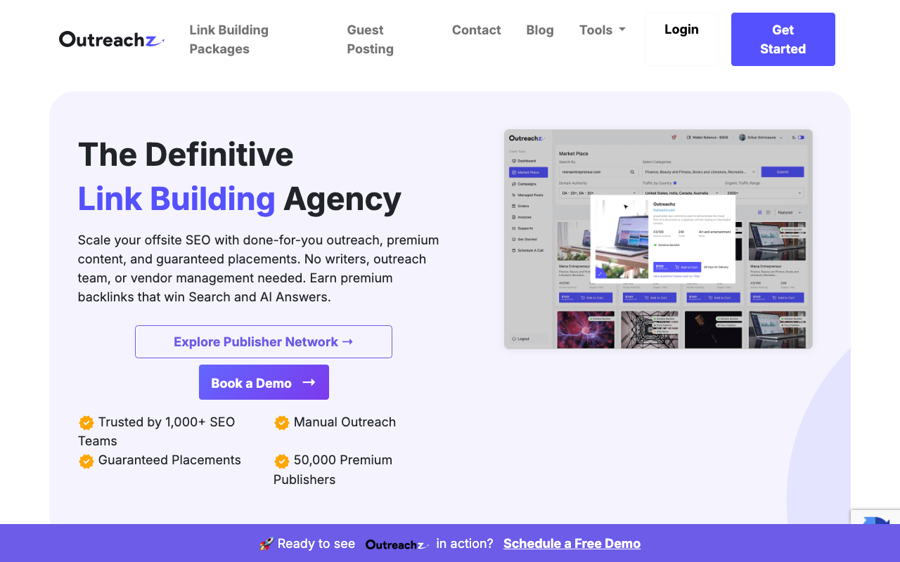 OutreachZ homepage – vetted editorial-quality guest posting marketplace