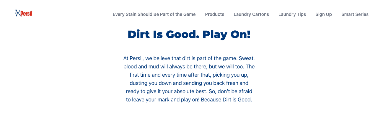 Persil Dirt Is Good campaign page showing the campaign still active today