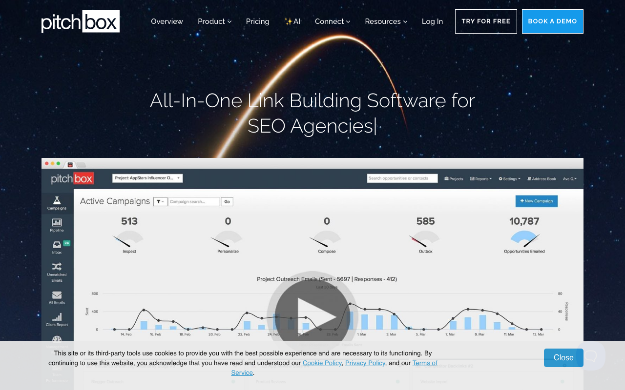 Pitchbox homepage – all-in-one guest posting outreach platform