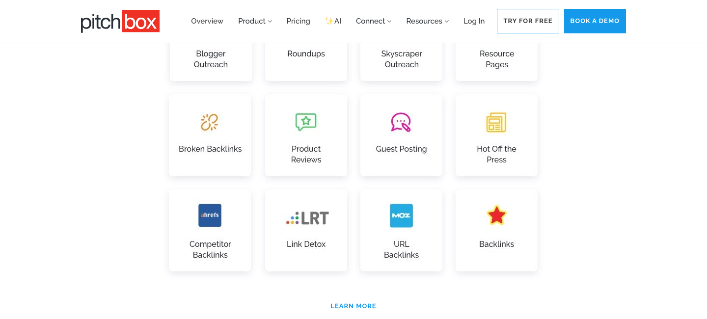 Pitchbox link building and influencer outreach platform showing campaign dashboard with active campaigns