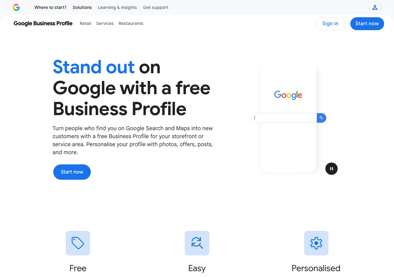 Google Business Profile — free business listing on Google Search and Maps