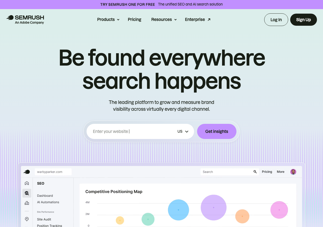 Semrush SEO platform with backlink analytics and competitor research tools