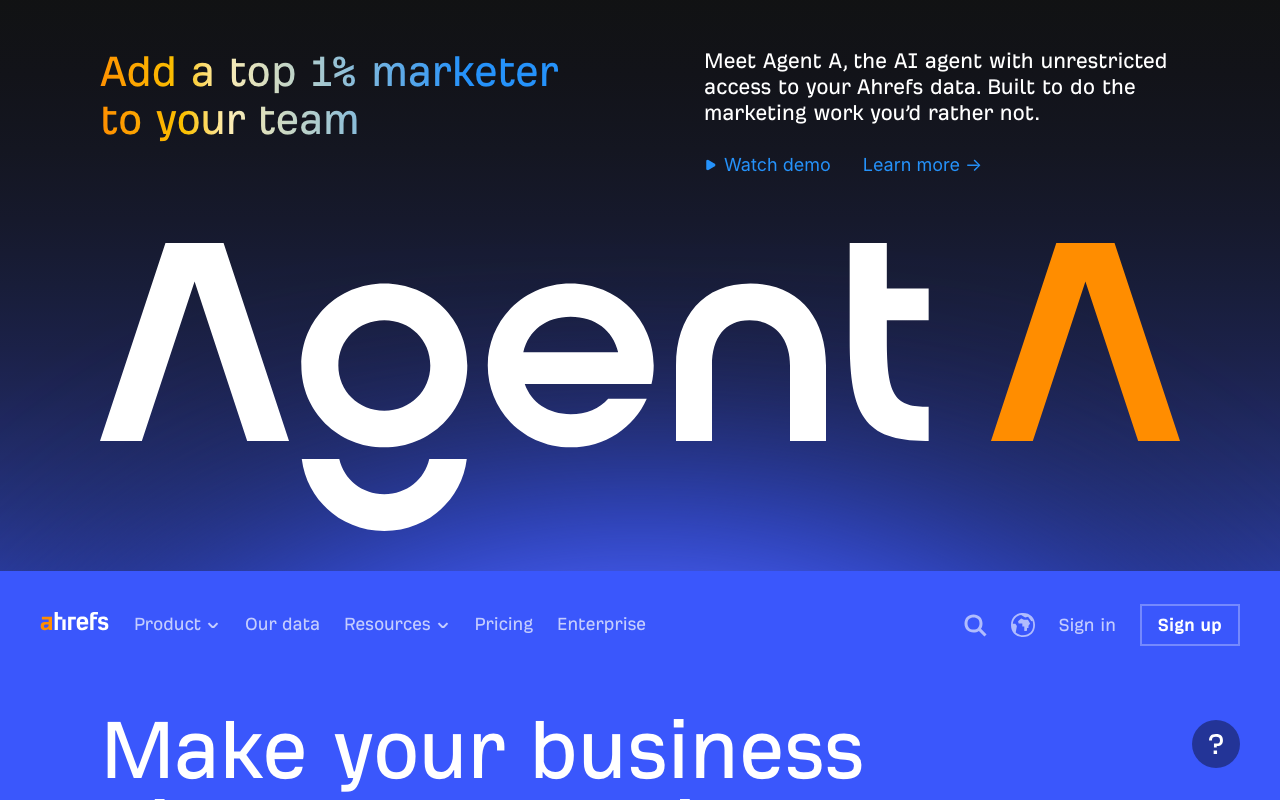 Ahrefs Site Explorer homepage - backlink analysis and SEO tool