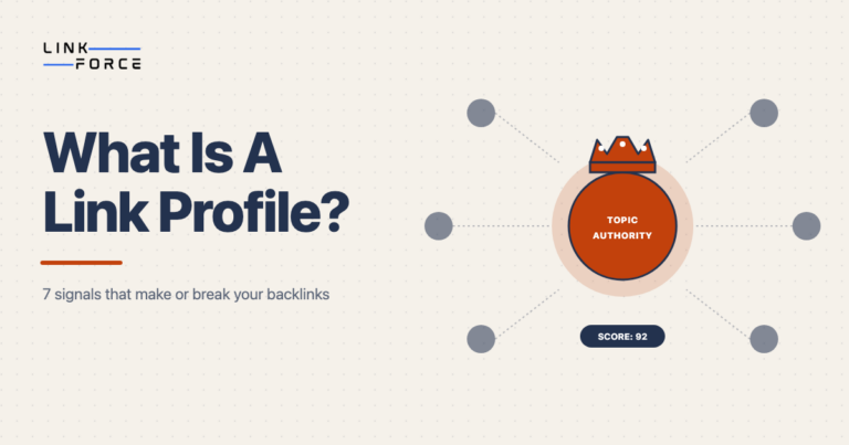 Illustration representing what a link profile is, with authority radiating from key ranking signals