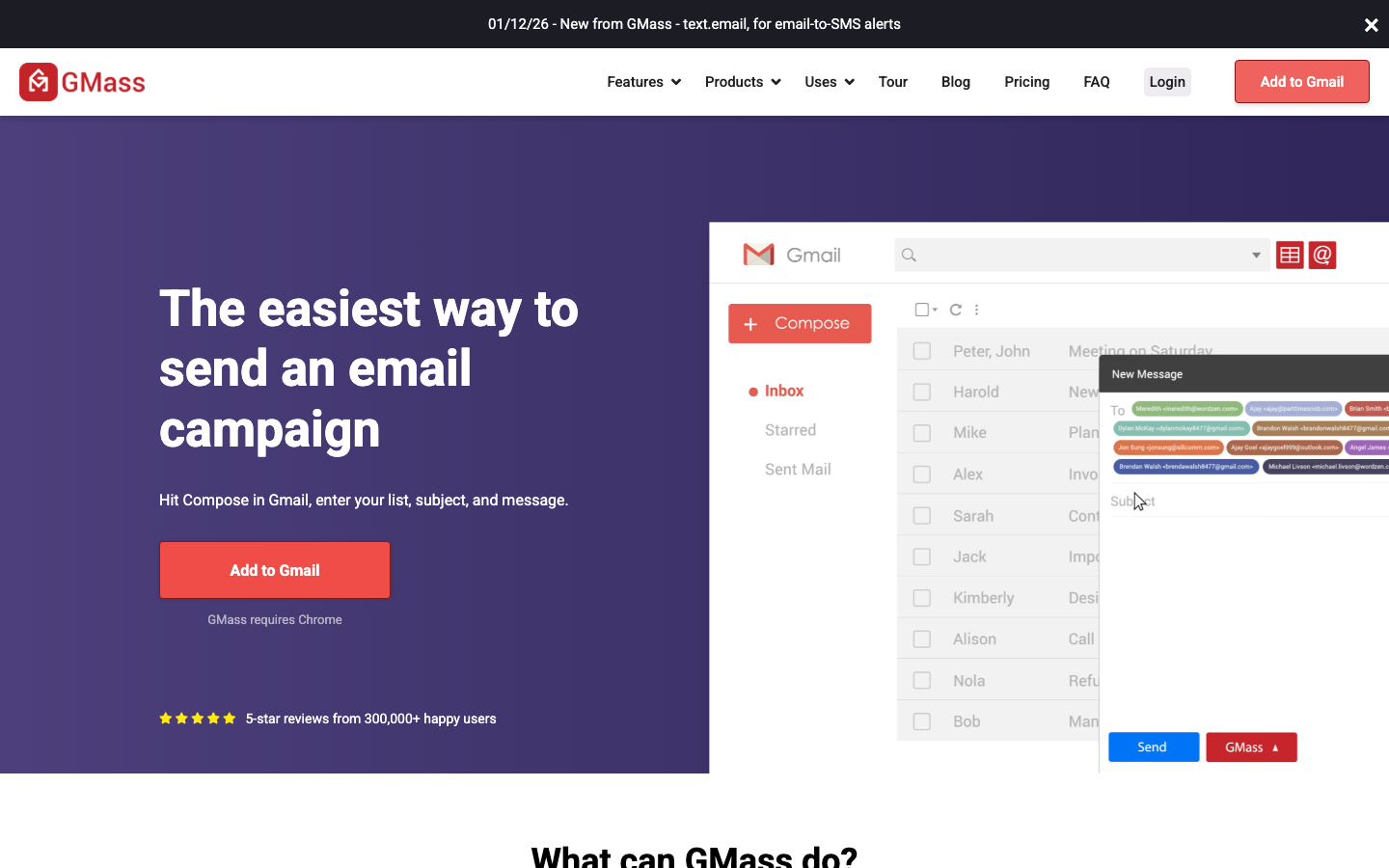 GMass Gmail-based cold email tool homepage