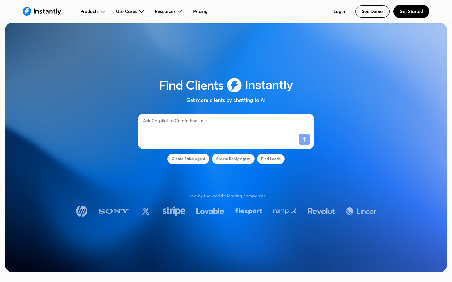 Instantly cold email platform homepage showing unlimited inbox rotation