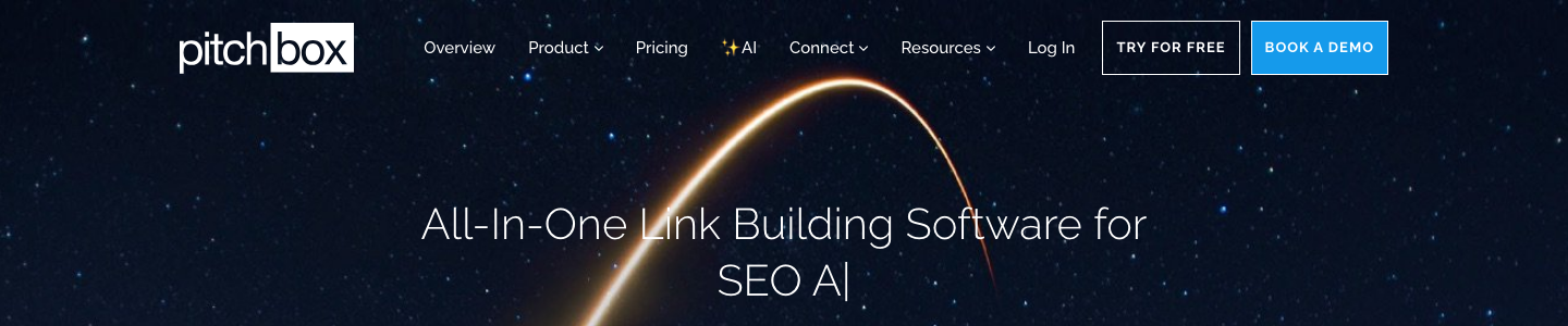 Pitchbox homepage showing link building and blogger outreach automation platform