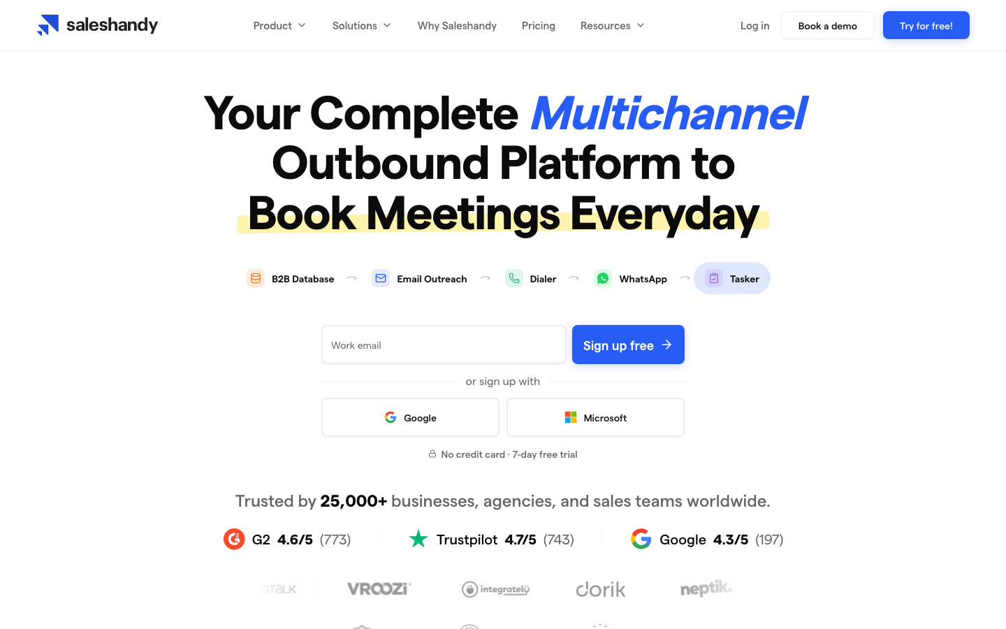 Saleshandy cold email outreach platform homepage