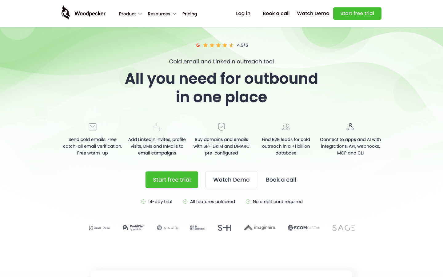 Woodpecker cold email platform homepage