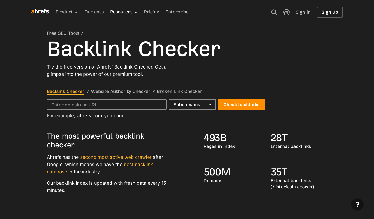 Ahrefs Backlink Checker Tool zur Analyse von verweisenden Domains und Backlinks