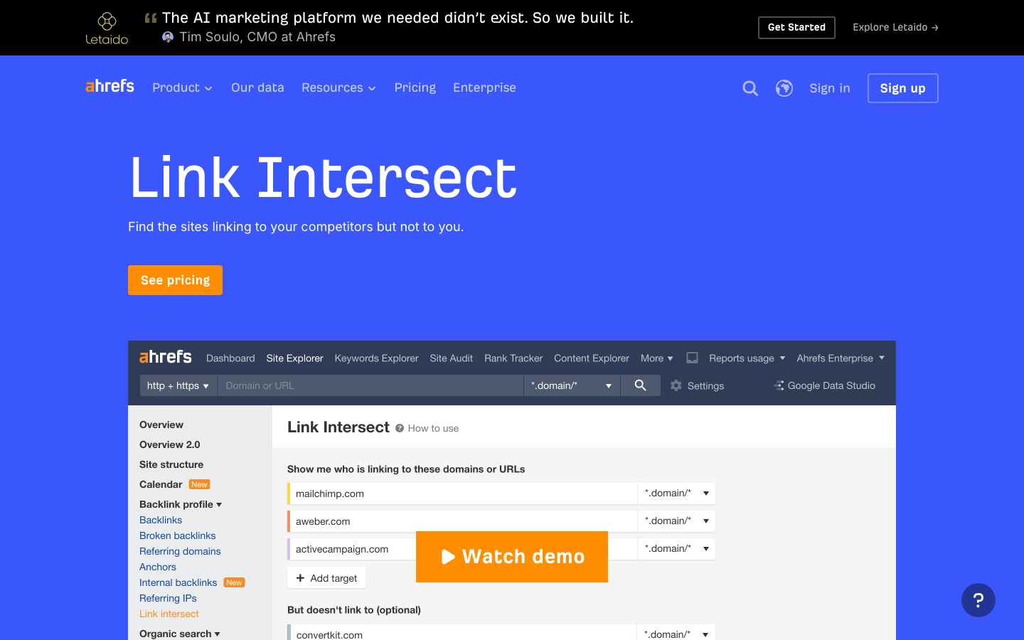 Öffentliche SEO-Tool-Seite zur Backlink-Gap-Analyse zwischen Wettbewerbern