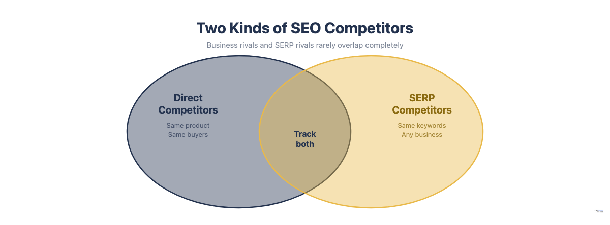 Venn diagram showing direct competitors versus SERP competitors in SEO