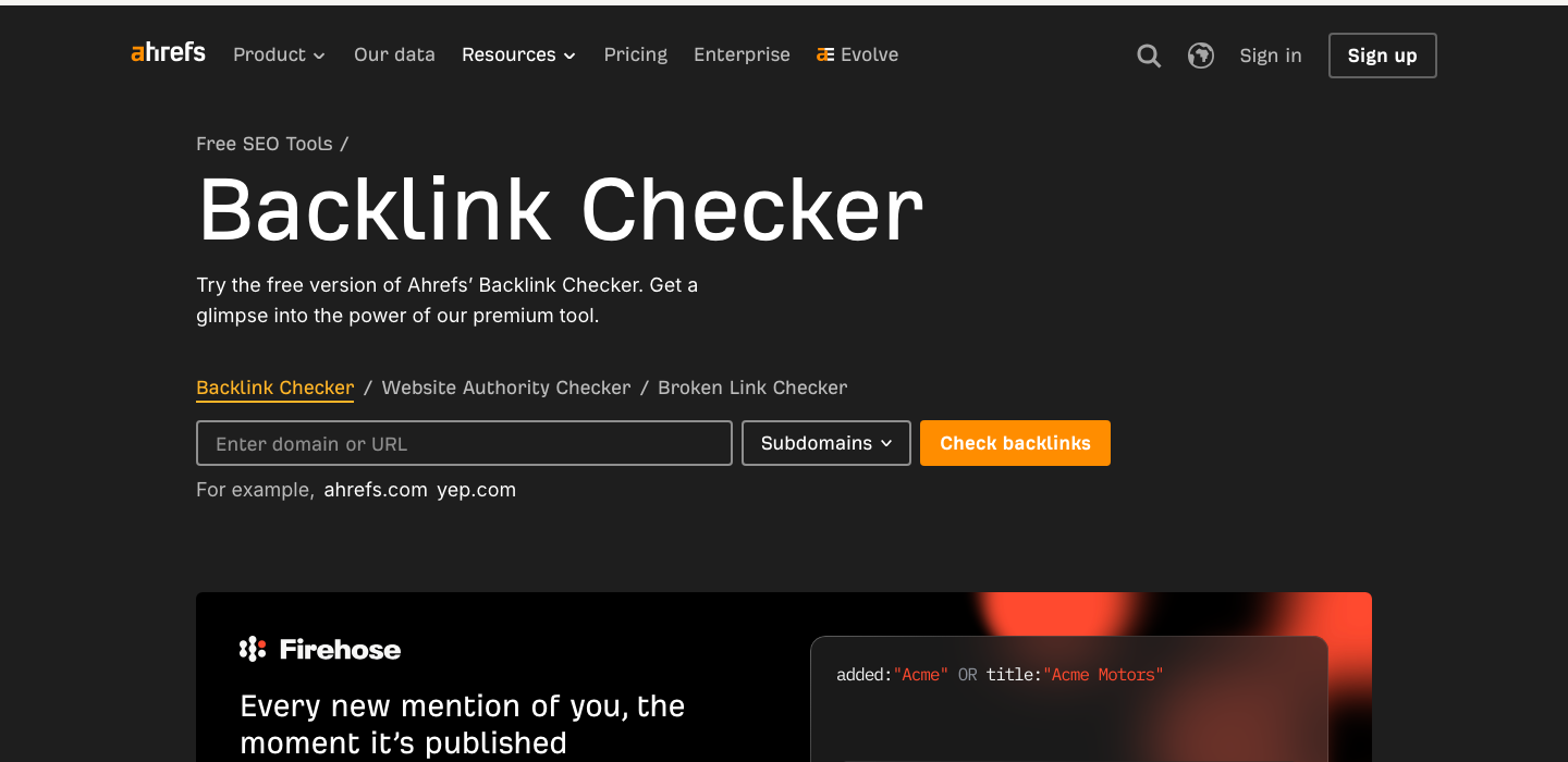 Ahrefs Backlink Checker als Beispiel für ein Recherche-Tool zur Prospect-Qualifizierung