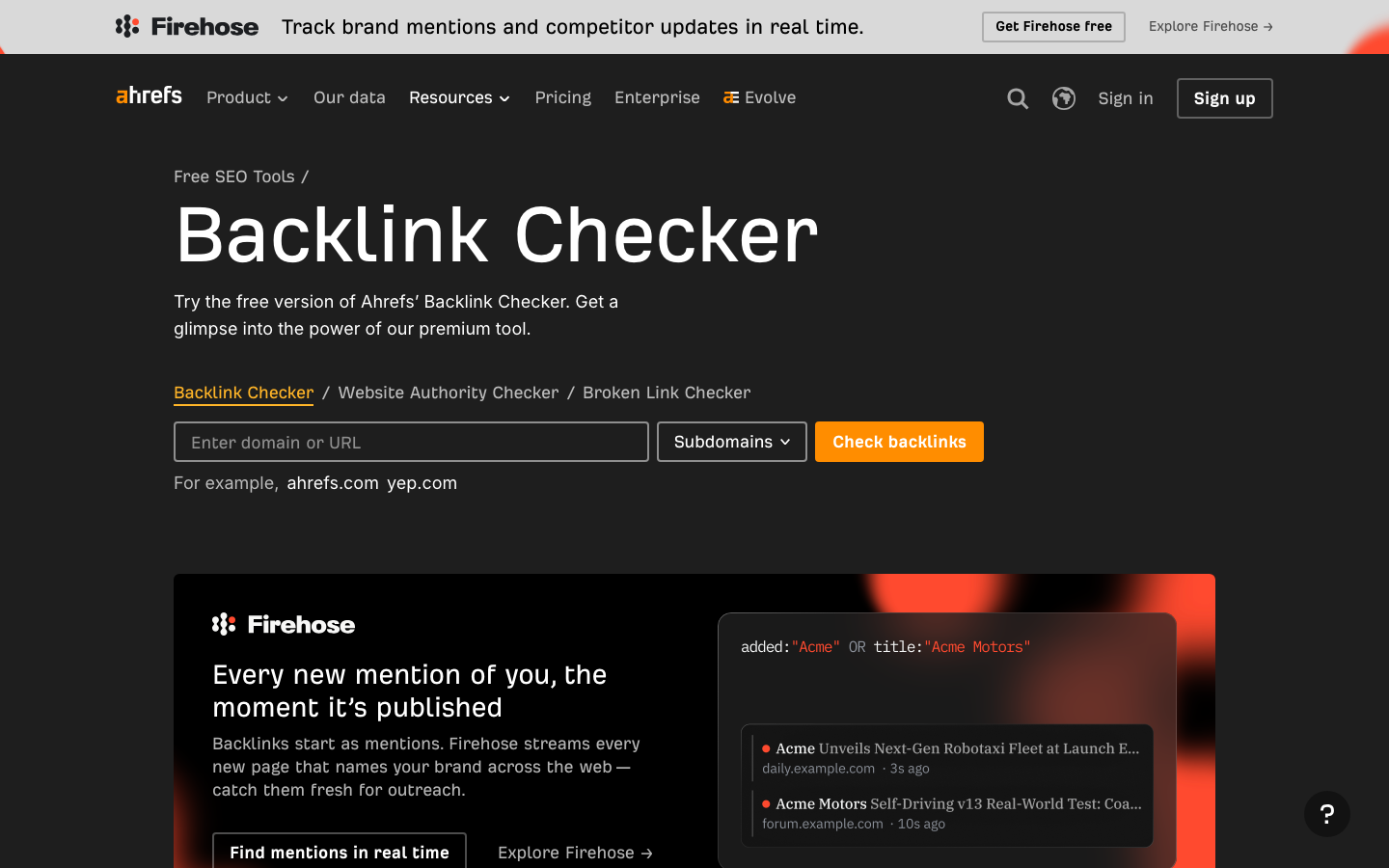 Screenshot des Ahrefs Backlink Checkers zur Recherche von Content mit vielen Backlinks