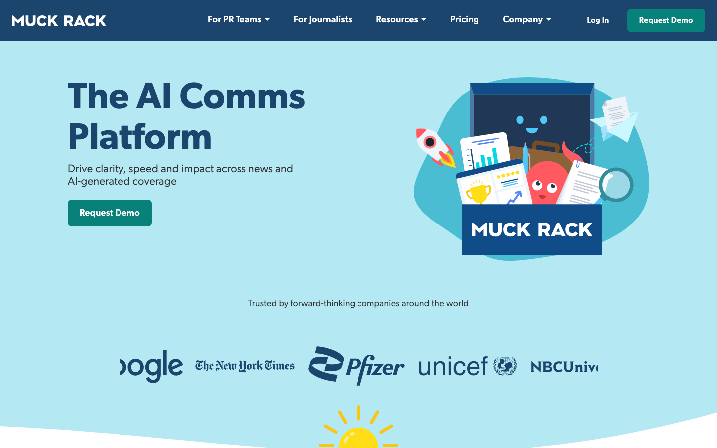 Screenshot der Muck Rack Startseite, einer PR-Plattform für Journalisten-Kontakte