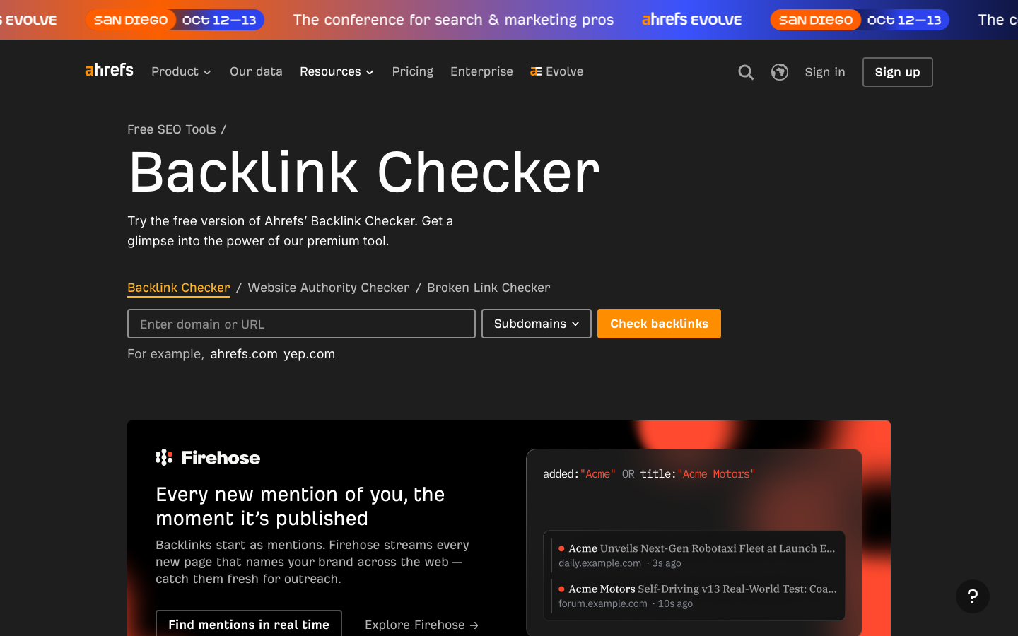 Screenshot des Ahrefs Backlink Checkers, ein Tool zur Backlink-Analyse für das Linkbuilding-Reporting