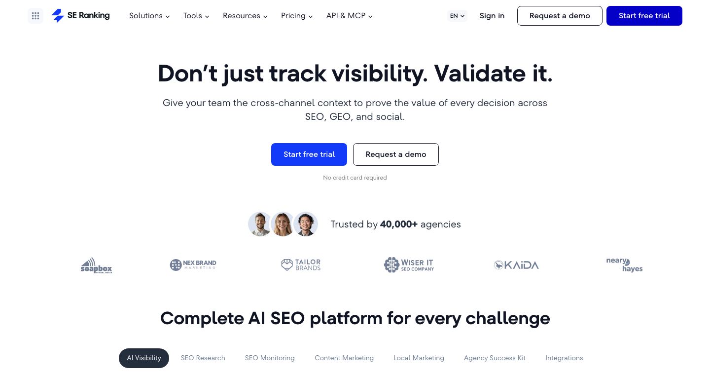 SE Ranking all-in-one SEO platform homepage