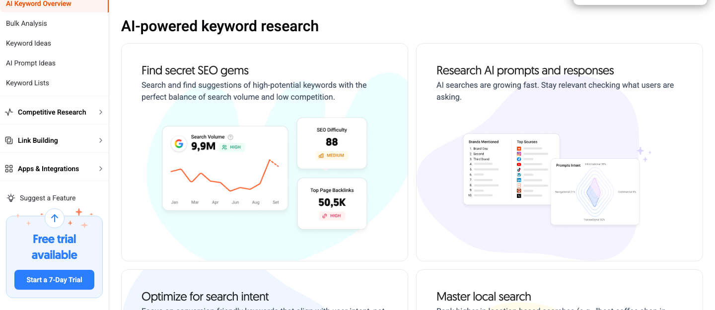 Ubersuggest dashboard with keyword and backlink research tools