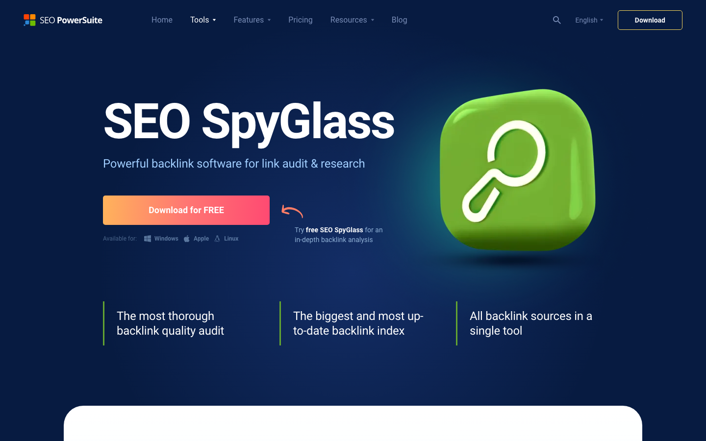SEO SpyGlass free desktop backlink checker software
